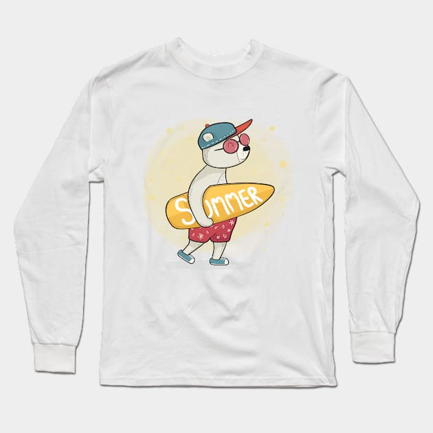 Cute bear with surfboard summer lover cute cartoon Long Sleeve T-Shirt by Janatshie